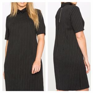 Eloquii Sz 20 ❤NEW❤ Knit Pinstripe Black Faux Leather Collar Dress Women's